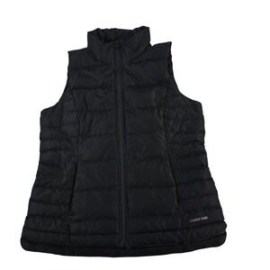 Lands End Black Puffer Vest Full Zip Stand Collar Women's Size Small